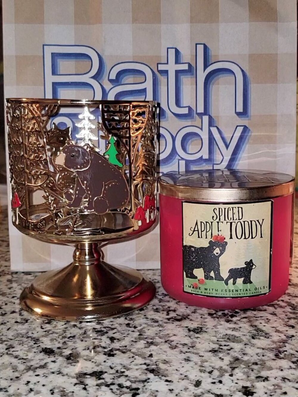 🎉 Bath and Body Works FOREST FALL CANDLE HOLDER & SPICED APPLE TODDY CANDLE